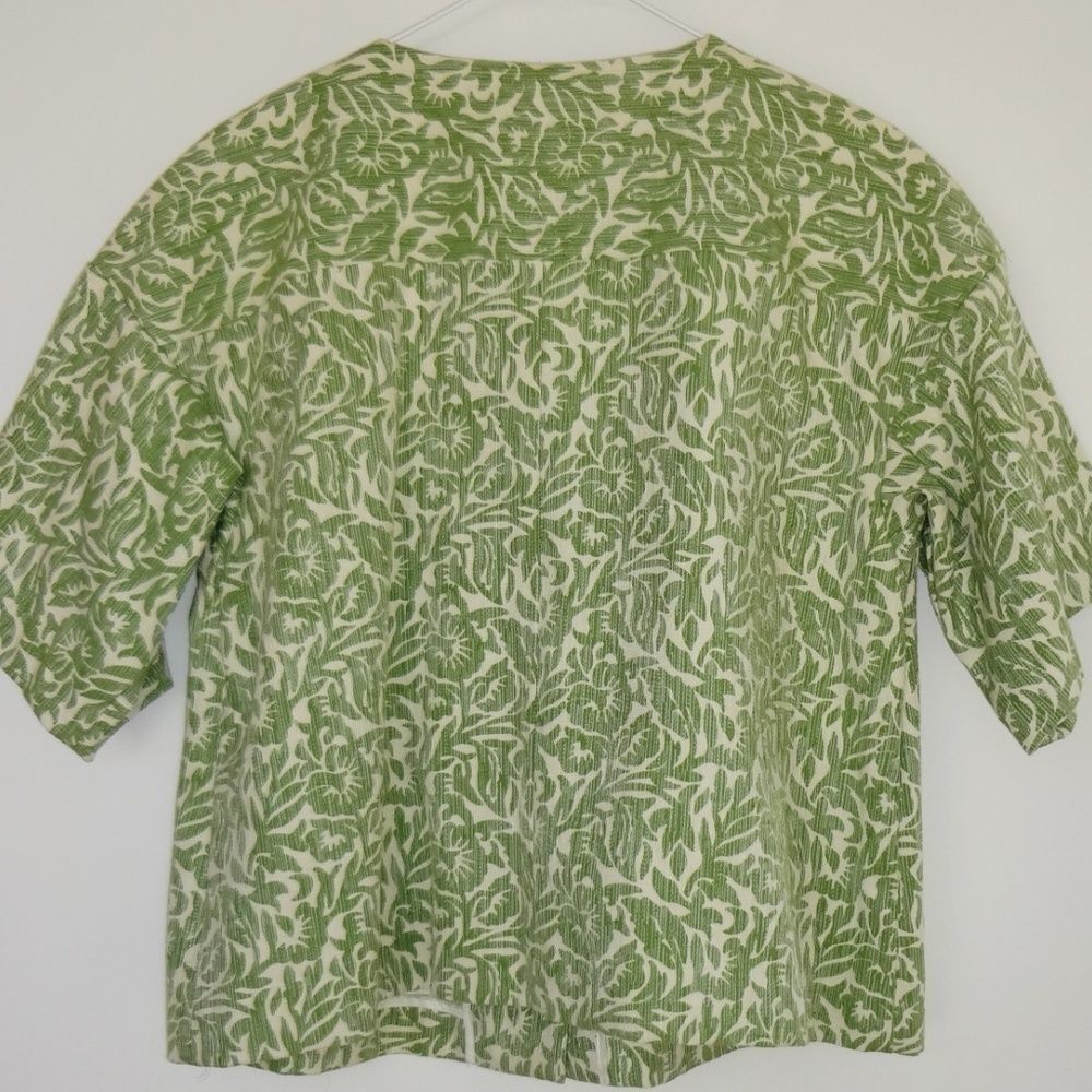 Liz Claiborne Green Leaf Pattern Short Sleeve Blazer Jacket | Size Medium